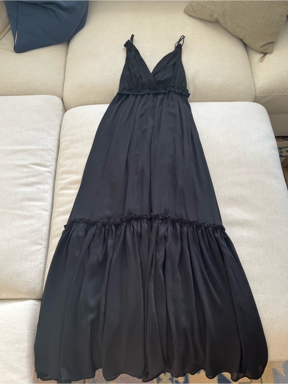 Abercrombie & Fitch Black V-Neck Maxi Dress with Ruffle Tier